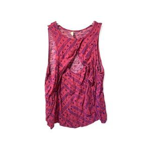 Free People Sleeveless Blouse Keyhole Front Maroon & Blue SZ XS
